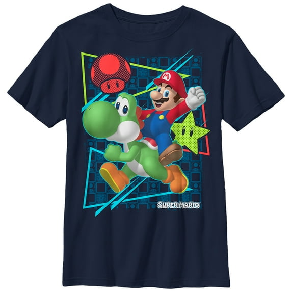 Boy's Nintendo Mario Yoshi Adventure Graphic Tee Navy Blue Large
