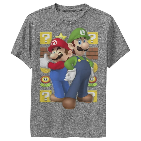 Boy's Nintendo Mario and Luigi Performance Graphic Tee Charcoal Heather Medium