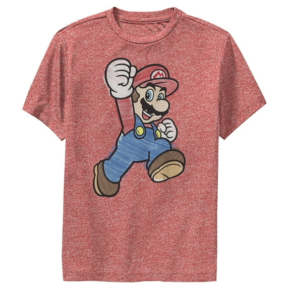 Boy's Nintendo Marker Mario Performance Graphic Tee Red Heather Medium