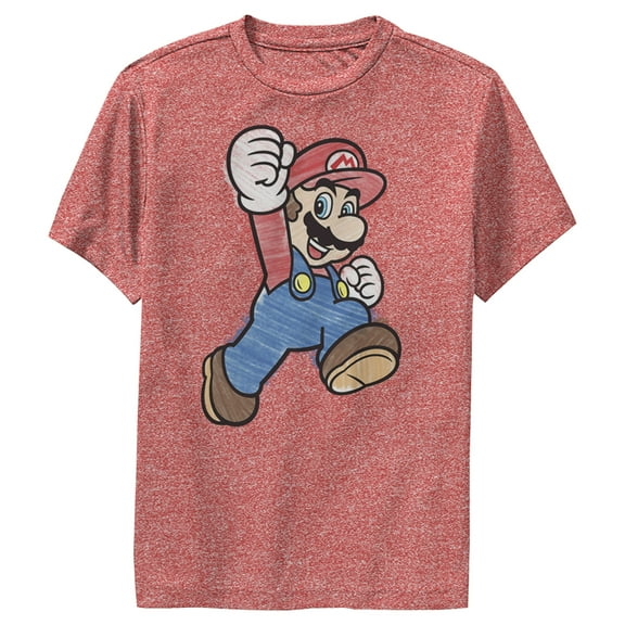 Boy's Nintendo Marker Mario  Performance Graphic Tee Red Heather Small