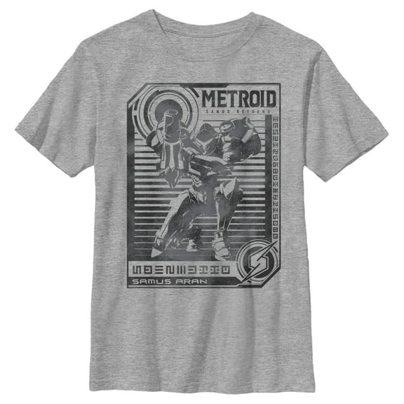 Boy's Nintendo Metroid Samus Aran Stripe  Graphic Tee Athletic Heather Large