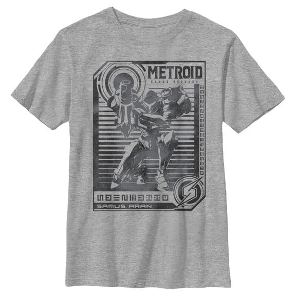Boy's Nintendo Metroid Samus Aran Stripe Graphic Tee Athletic Heather Small