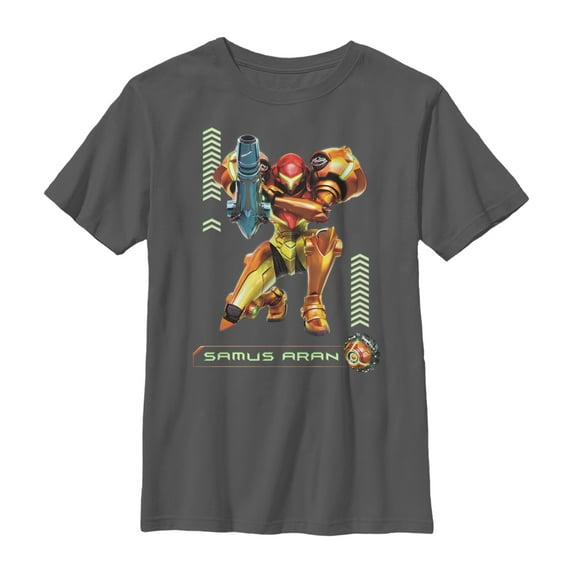 Boy's Nintendo Metroid Samus Pose Graphic Tee Charcoal Large