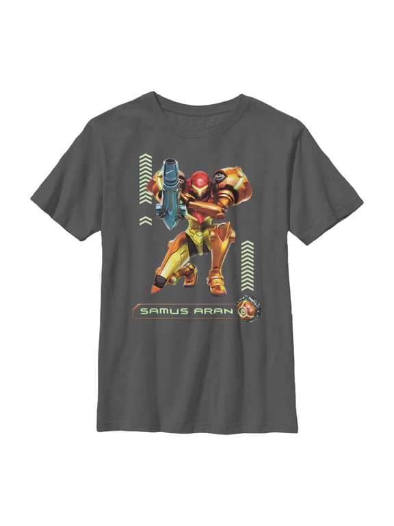 Boy's Nintendo Metroid Samus Pose Graphic Tee Charcoal X Large