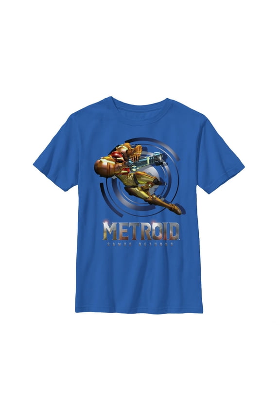 Boy's Nintendo Metroid Samus Returns Circle  Graphic Tee Royal Blue Medium