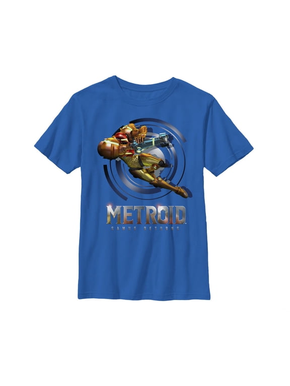 Boy's Nintendo Metroid Samus Returns Circle Graphic Tee Royal Blue X Large