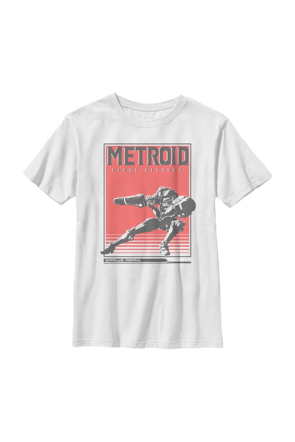 Boy's Nintendo Metroid Samus Returns Poster Graphic Tee White X Small