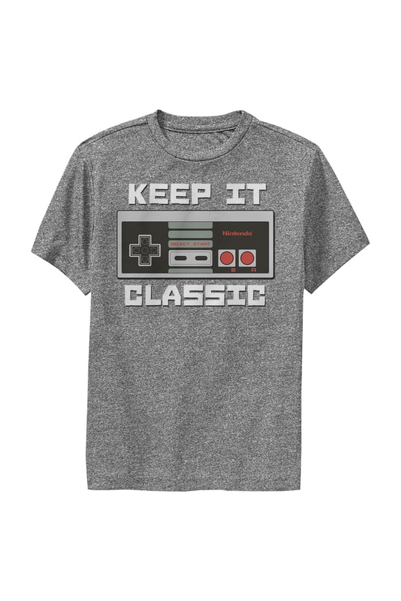 Boy's Nintendo NES Classic Controller Performance Graphic Tee Charcoal Heather Medium