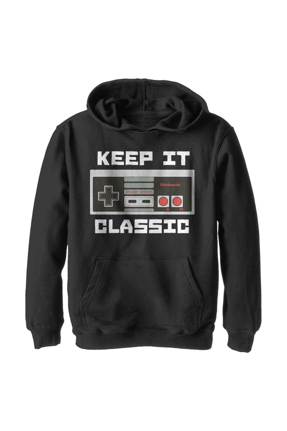 Boy's Nintendo NES Classic Controller Pull Over Hoodie Black Medium