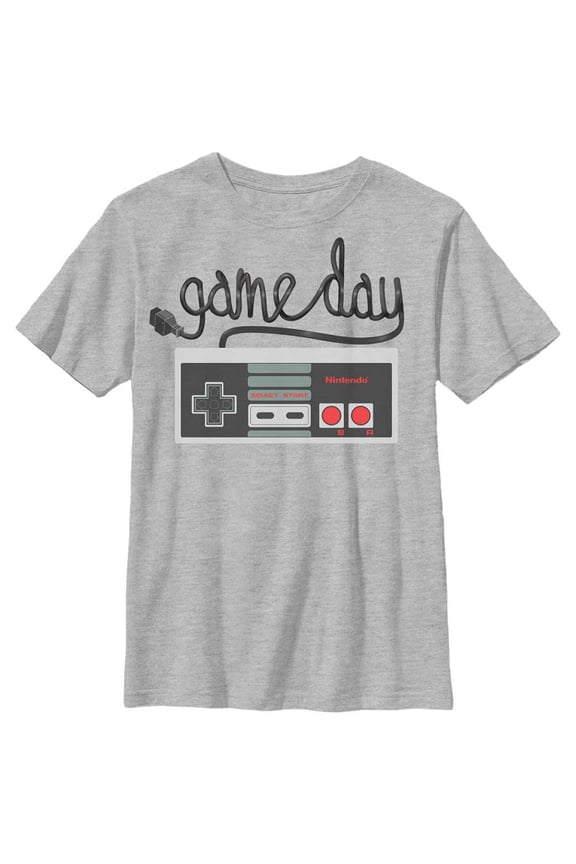 Boy's Nintendo NES Controller Game Day  Graphic Tee Athletic Heather Large