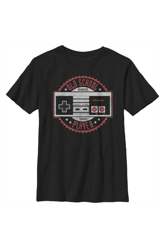 Boy's Nintendo Old School NES Controller Emblem  Graphic Tee Black Large