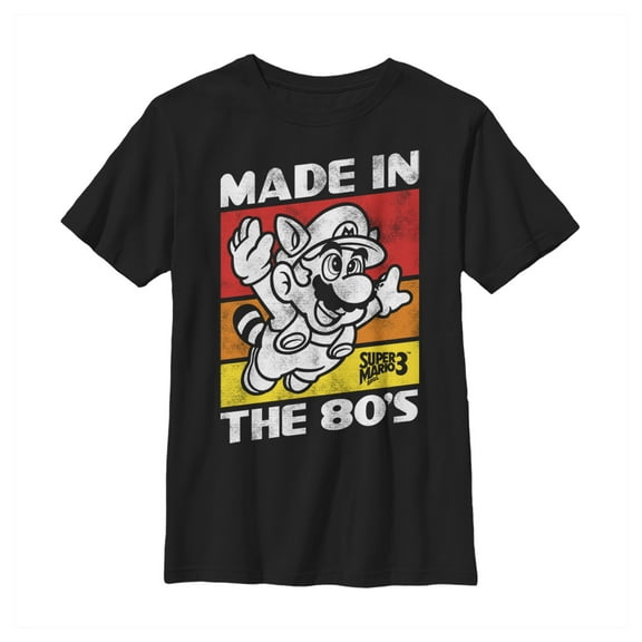Boy's Nintendo Raccoon Mario Made in the 80's  Graphic Tee Black Medium