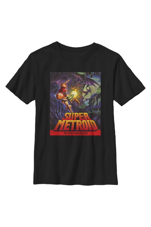 Boy's Nintendo Samus Super Metroid Cover Graphic Tee Black Medium