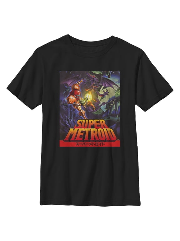 Boy's Nintendo Samus Super Metroid Cover Graphic Tee Black Small
