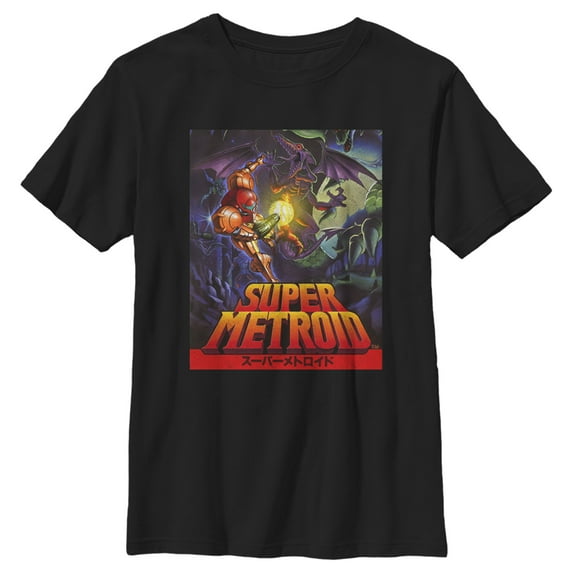 Boy's Nintendo Samus Super Metroid Cover Graphic Tee Black X Small