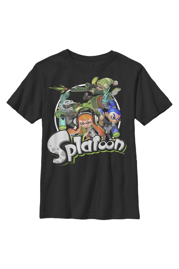 Boy's Nintendo Splatoon Character Collage  Graphic Tee Black Large