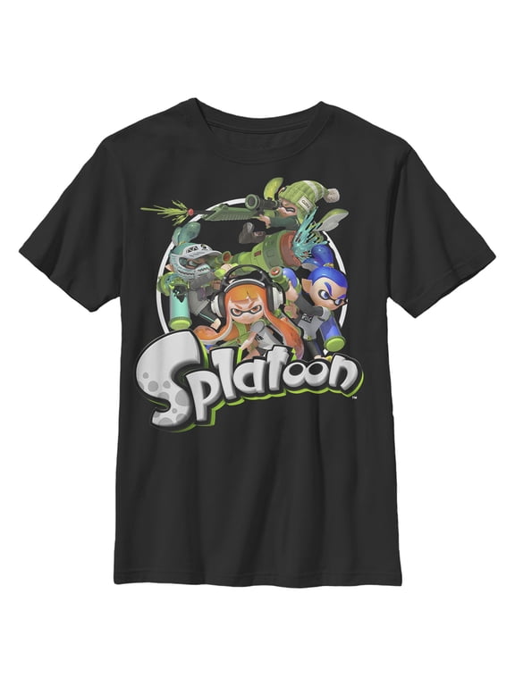 Boy's Nintendo Splatoon Character Collage Graphic Tee Black Large