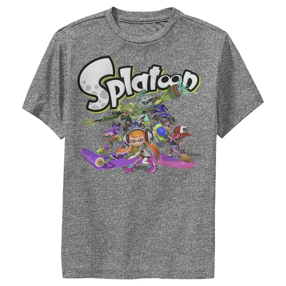 Boy's Nintendo Splatoon Inkling Heroes Performance Graphic Tee Charcoal Heather Large