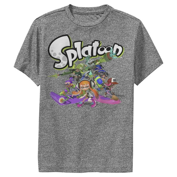 Boy's Nintendo Splatoon Inkling Heroes Performance Graphic Tee Charcoal Heather Large