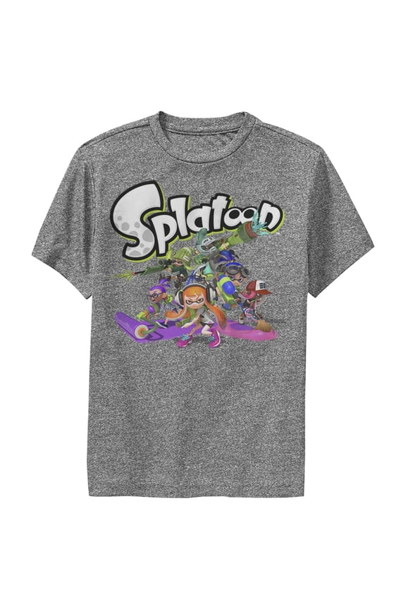 Boy's Nintendo Splatoon Inkling Heroes Performance Graphic Tee Charcoal Heather X Large