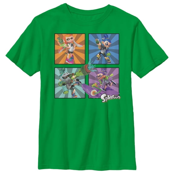 Boy's Nintendo Splatoon Inkling Panels Graphic Tee Kelly Green Medium