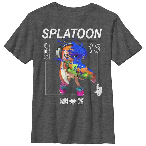 Boy's Nintendo Splatoon Squid Kid 15  Graphic Tee Charcoal Heather Medium