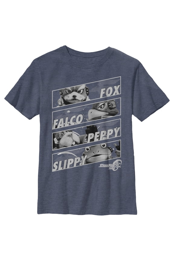 Boy's Nintendo Star Fox Zero Character Panels  Graphic Tee Navy Blue Heather Medium