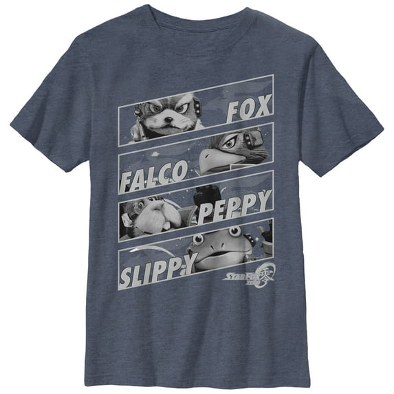 Boy's Nintendo Star Fox Zero Character Panels Graphic Tee Navy Blue Heather Medium