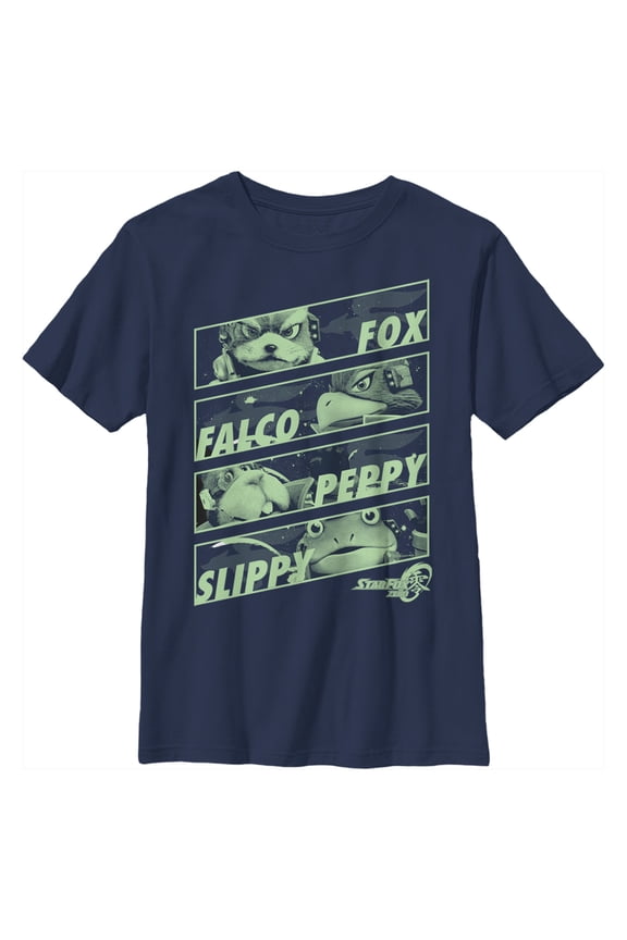 Boy's Nintendo Star Fox Zero Character Panels Graphic Tee Navy Blue Large
