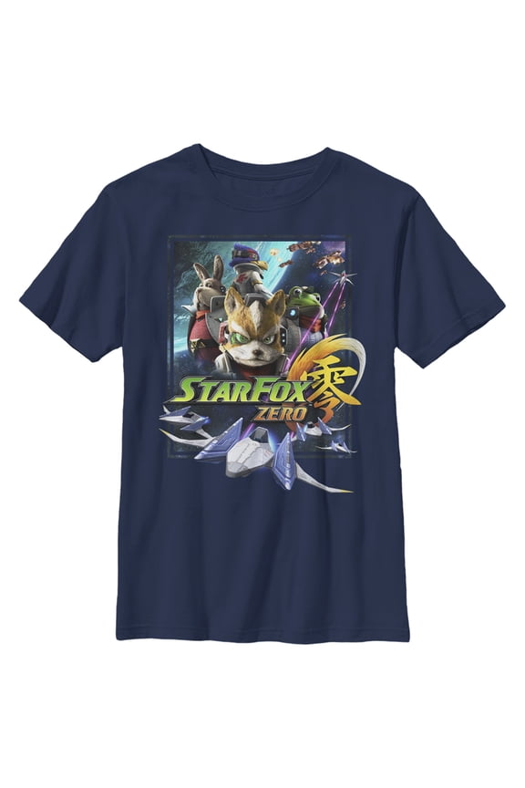 Boy's Nintendo Star Fox Zero Poster Graphic Tee Navy Blue Medium