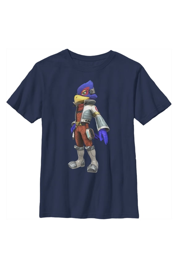 Boy's Nintendo Starfox Falco Pose  Graphic Tee Navy Blue Small