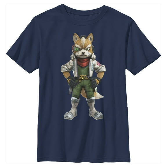 Boy's Nintendo Starfox Fox Pose Graphic Tee Navy Blue Large