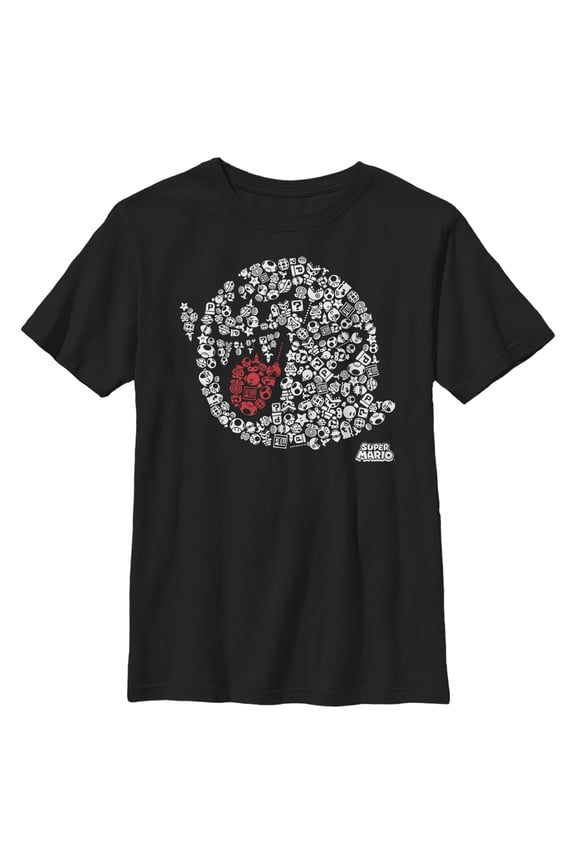 Boy's Nintendo Super Mario Boo Ghost Mosaic Graphic Tee Black Medium