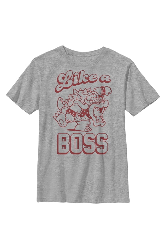 Boy's Nintendo Super Mario Bowser Like a Boss Graphic Tee Athletic Heather Large