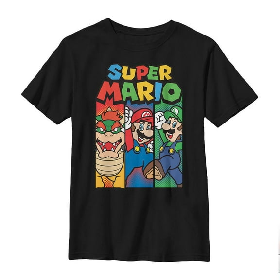 Boy's Nintendo Super Mario Bowser Stripe  Graphic Tee Black Large