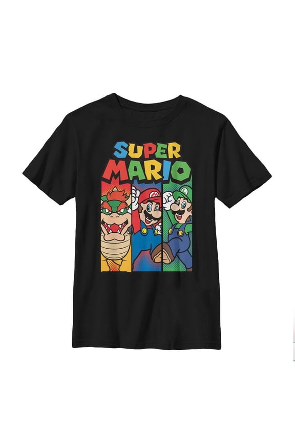Boy's Nintendo Super Mario Bowser Stripe  Graphic Tee Black Small