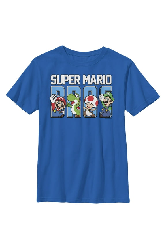 Boy's Nintendo Super Mario Bros. Character Fill Graphic Tee Royal Blue Medium