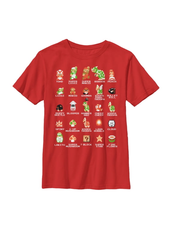 Boy's Nintendo Super Mario Bros Character Guide Graphic Tee Red Large