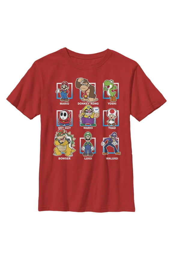 Boy's Nintendo Super Mario Bros. Character Lineup Graphic Tee Red Large