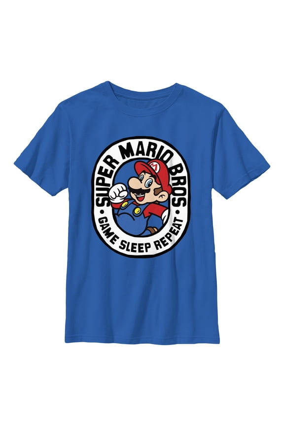 Boy's Nintendo Super Mario Bros. Game Sleep Repeat Graphic Tee Royal Blue Large