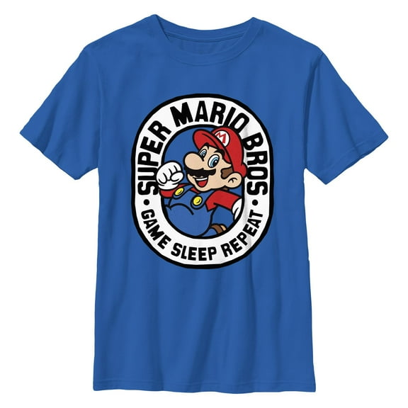 Boy's Nintendo Super Mario Bros. Game Sleep Repeat Graphic Tee Royal Blue Medium