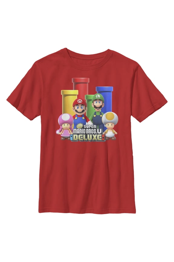 Boy's Nintendo Super Mario Bros. U Deluxe Graphic Tee Red X Large