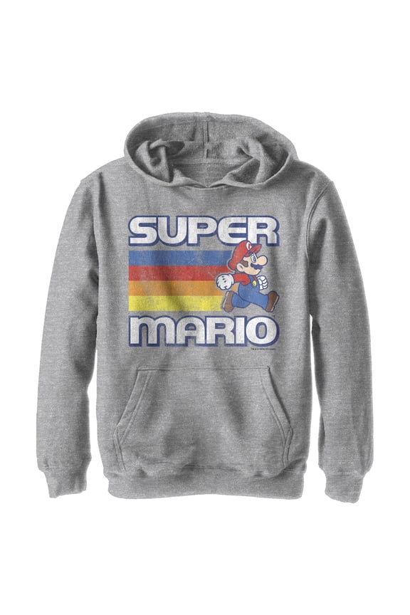 Boy's Nintendo Super Mario Distressed Flag Pull Over Hoodie