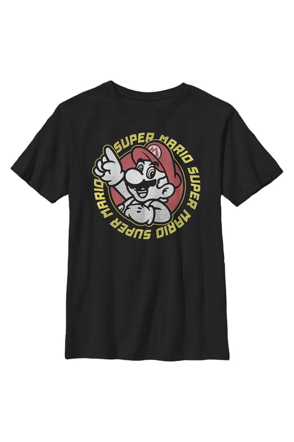 Boy's Nintendo Super Mario Distressed Square Graphic Tee Black Medium