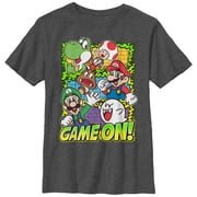 Boy's Nintendo Super Mario Group Game On Graphic Tee Charcoal Heather Large