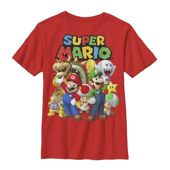 Boy's Nintendo Super Mario Group Graphic Tee Red Large