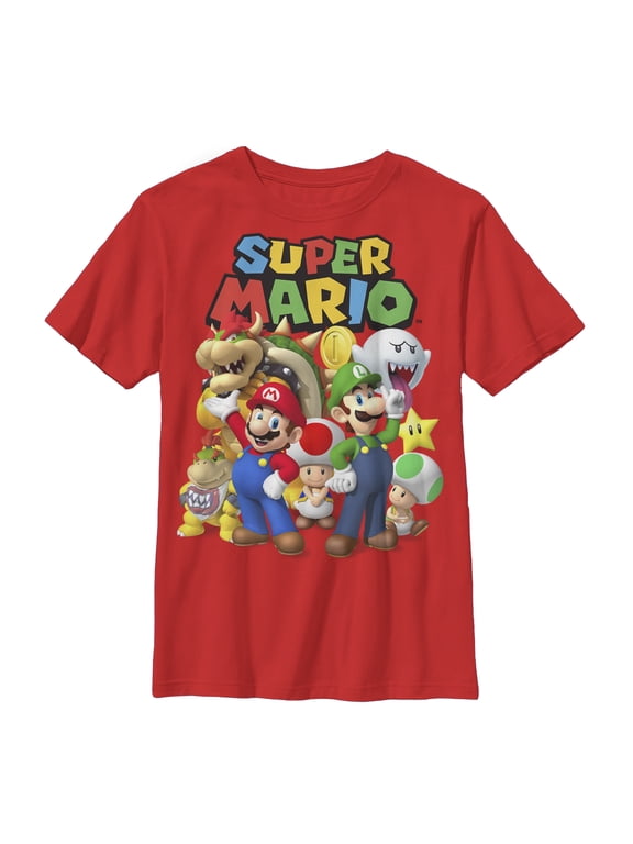 Boy's Nintendo Super Mario Group Graphic Tee Red Small