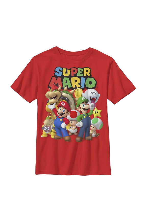 Boy's Nintendo Super Mario Group  Graphic Tee Red X Large