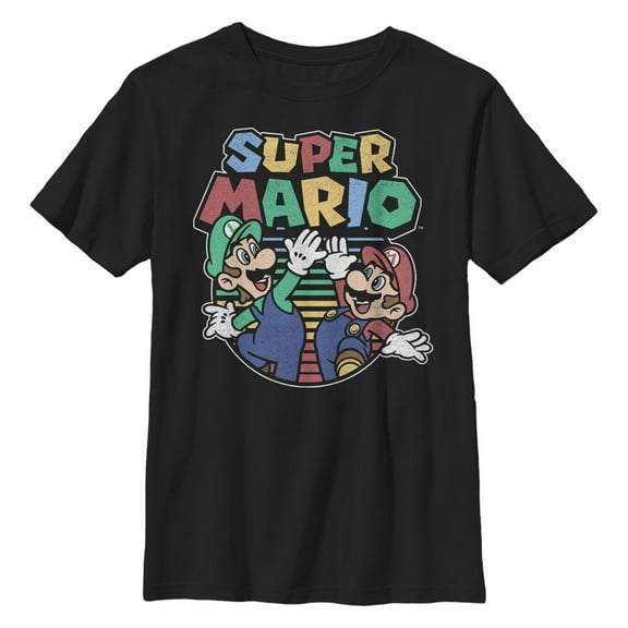 Boys' Husky Nintendo Super Mario High Five Distressed Graphic T-Shirt