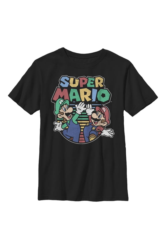 Boys' Husky Nintendo Super Mario High Five Distressed Graphic T-Shirt
